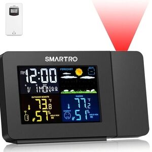 Black Weather Station Projection Clock NWOT